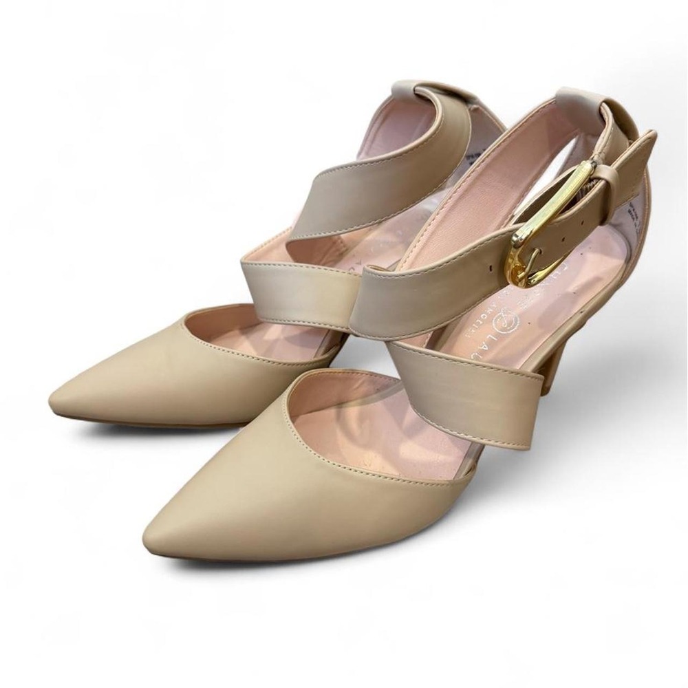 Chinese Laundry Nude Beige Pointed Toe Multi Strap Buckle Heels Pumps Size 7.5